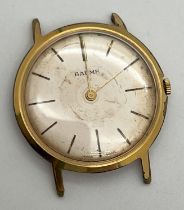 A vintage 1950's men's gold plated wristwatch 11253 by Baume, no strap. Cream face with gold tone