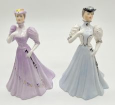 2 miniature lady figurines by Coalport. Christine in pale lilac dress No. 2/85 and Elaine No. 9/85