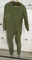 A 1974 miltary issue size 9 thermal fleece lined flying suit with cuffed ankles and straps. Front