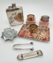 A small collection of mixed items to include a silver napkin ring with engine turned decoration,