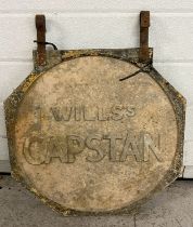 A vintage cast metal octagonal hanging sign for outside of a tobacconists for Will's Capstan.