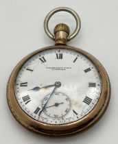 A vintage plated pocket watch with secondary dial by M. Harrison & Son, Liverpool. Not working.