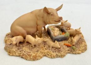 A boxed Border Fine Arts Thorionware "Mr. Worley's Queenie" sow and piglets figurine from the