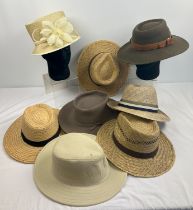 7 assorted men's hats together with a cream coloured Lady's occasion hat by Whiteley.