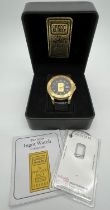 A boxed unisex wristwatch from The Swiss Ingot Watch Collection with 1g fine gold 999.9 Credit
