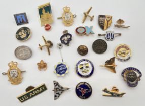 A small collection of vintage pin back and button hole badges to include enamelled examples. Lot