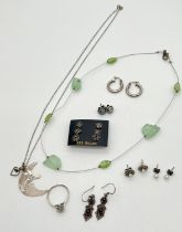 A collection of silver & white metal jewellery to include gemstone set earrings, Celtic design