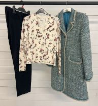 3 quality items of women's clothing. A Monsoon teal coloured tweed style coat (size 14), a silk