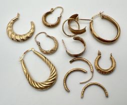 A small collection of scrap gold earrings, all in a hoop style. Total weight approx 4.7g. Marked