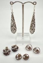 4 pairs of silver Rennie Macintoch, Celtic and floral pierced work earrings in both stud and drop