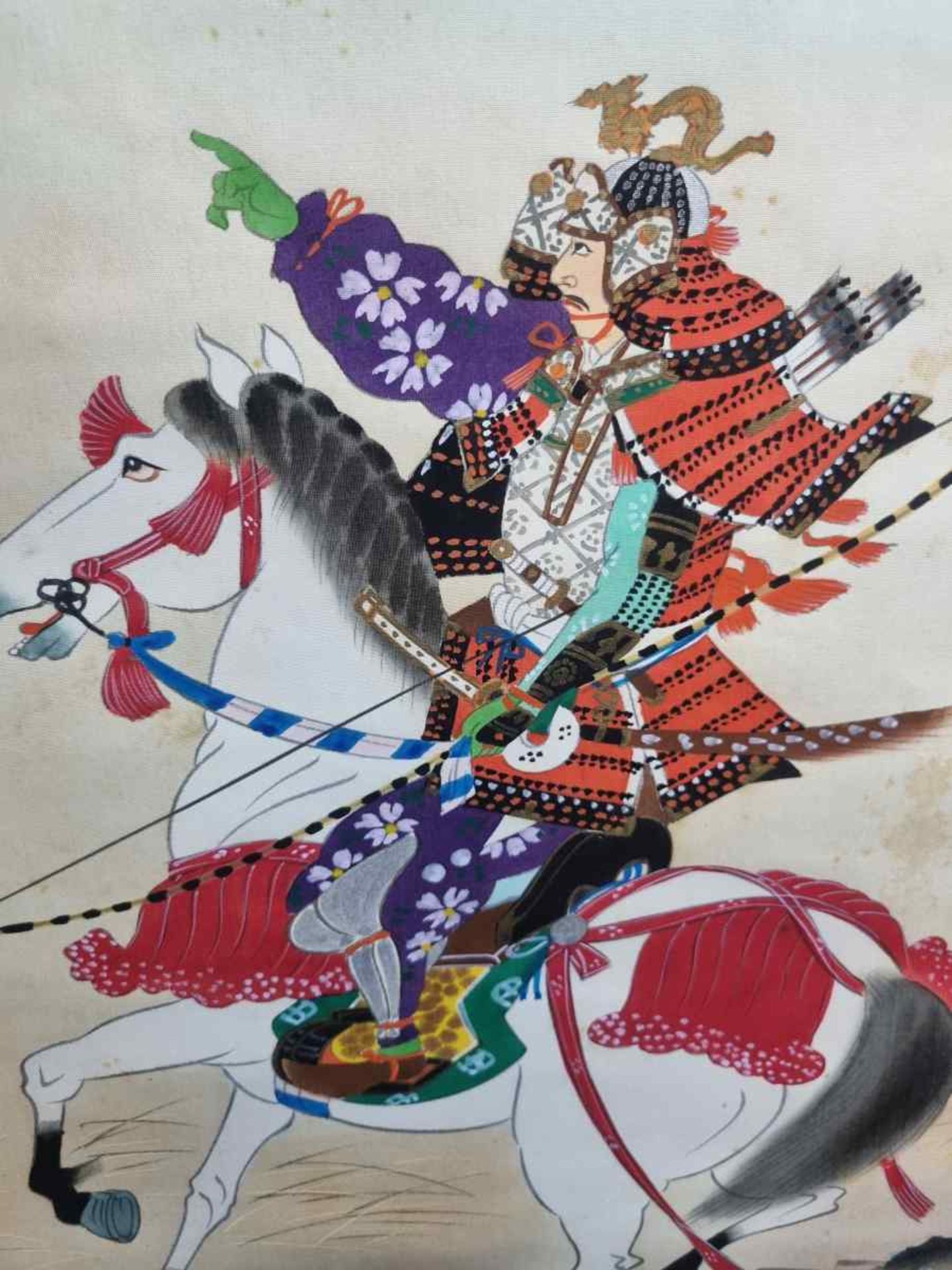 Samurai auf weißem Pferd gen Himmel weisend - Image 2 of 7