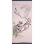 A Chinese 'Cat on tree' scroll painting, L 93,5 - W 48,5 cm