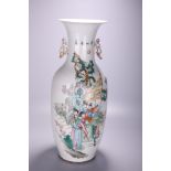 A Chinese famille rose Ladies' vase, signed text, Republic period, H 59,5 cm