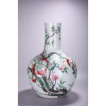 A Chinese famille rose Nine Peaches' tianqiuping bottle vase, Qianlong mark, H 55 cm