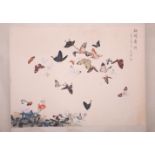 A Chinese 'Butterflies' scroll painting, L 87,5 - W 65,5 cm