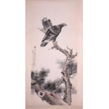 A Chinese 'Eagle' scroll painting, L 132 - W 59 cm