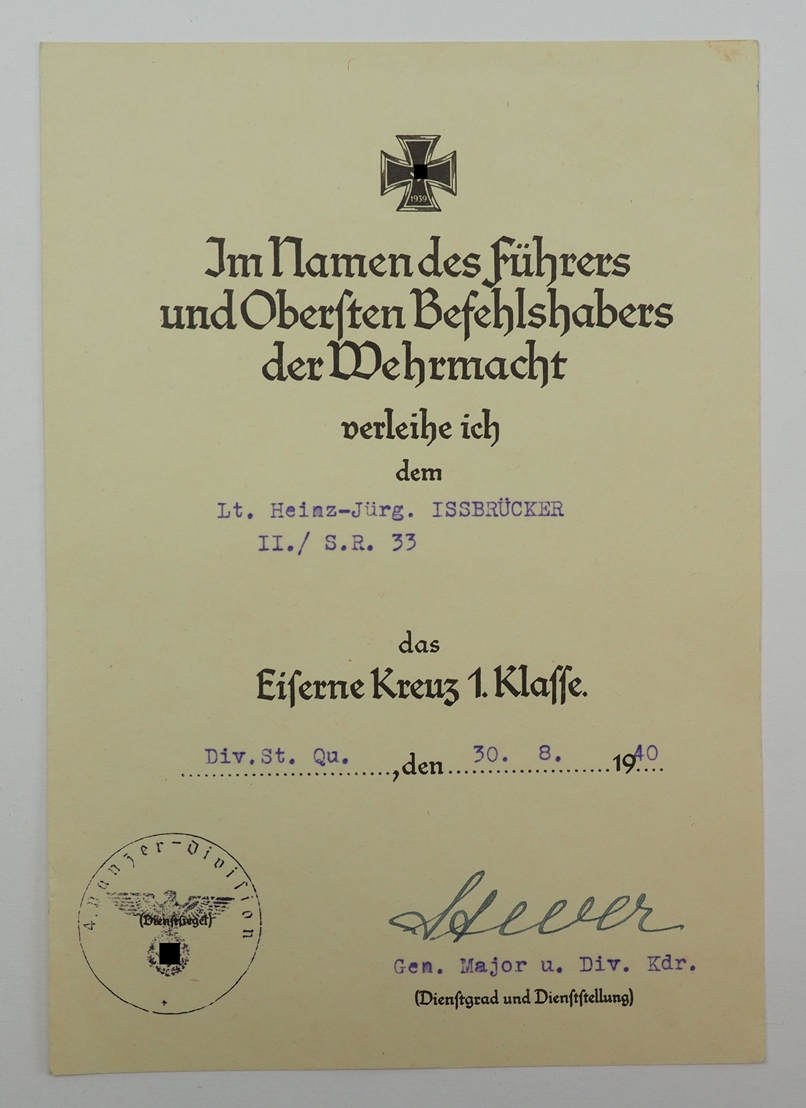 Nachlass des Trägers des Ritterkreuz des Eisernen Kreuzes Oberleutnant H.-J. I., Chef, 3. Kompanie, - Image 11 of 17