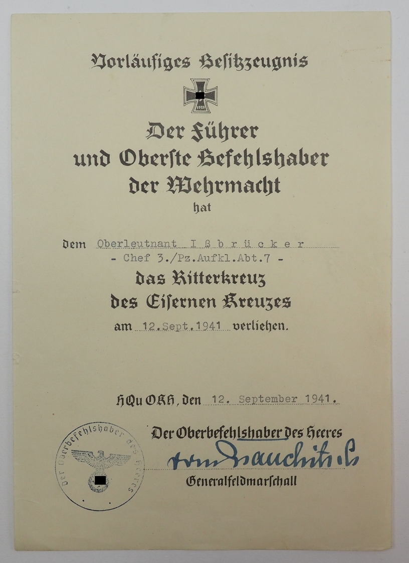 Nachlass des Trägers des Ritterkreuz des Eisernen Kreuzes Oberleutnant H.-J. I., Chef, 3. Kompanie, - Image 2 of 17