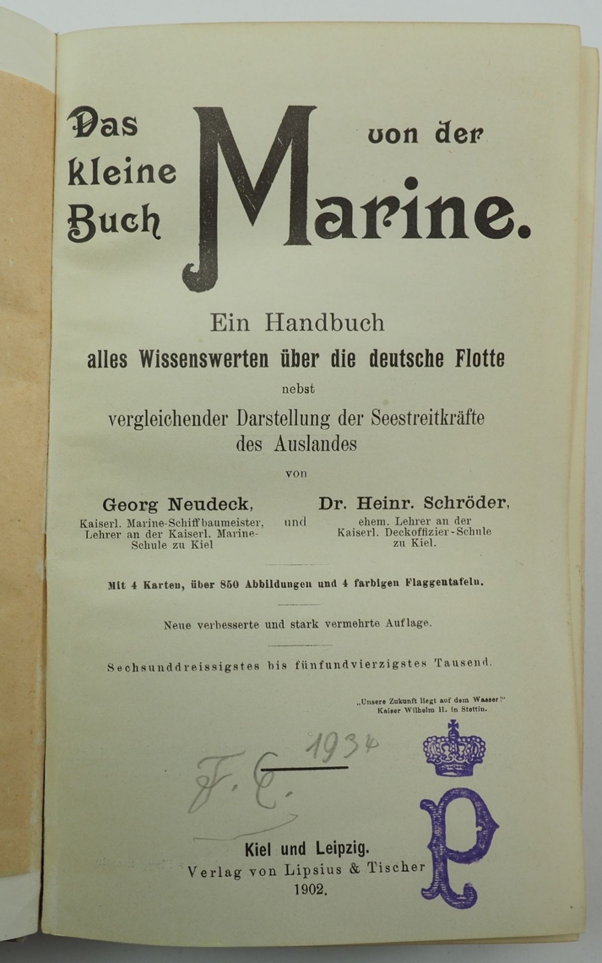 Bibliothek Herzog Ferdinand Eugen von Württemberg - Das kleine Buch von der Marine. - Image 3 of 3