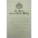 Hamburg: Hanseatenkreuz Urkunde für seine königliche Hoheit Robert Herzog von Württemberg, Generall