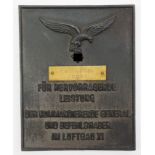 Ehrenschild für hervorragende Leistungen der kommandierende General und Befehlshaber im Luftgau XI.