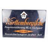 Emaille-/ Werbeschild: Württembergische Feuerversicherung AG. Stuttgart.