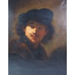 Selbstporträt als junger Mann mit Samtbarett, n. Rembrandt v. ca. 1630.