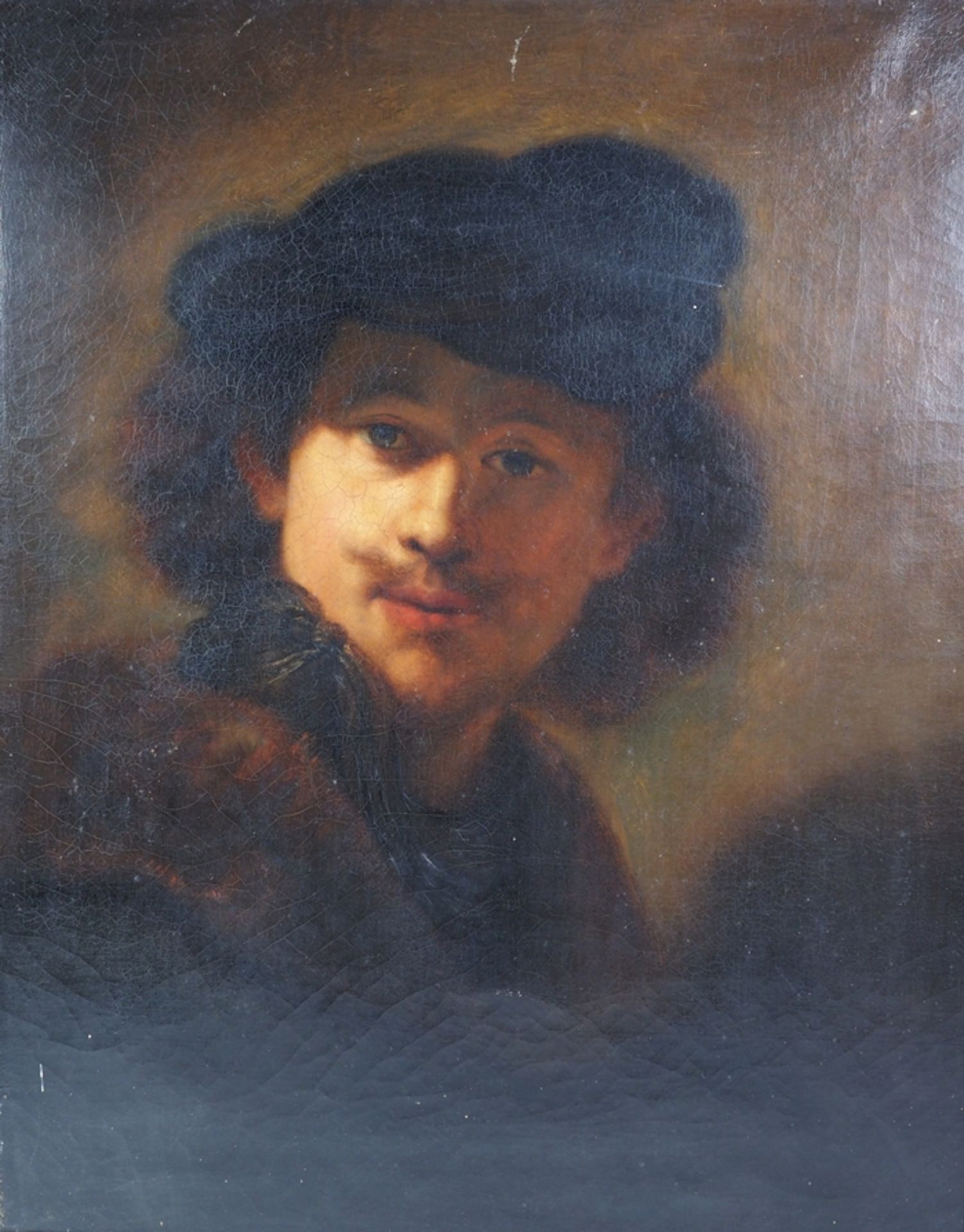 Selbstporträt als junger Mann mit Samtbarett, n. Rembrandt v. ca. 1630. 