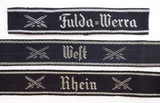 Reichskriegerbund Kyffhäuser: Ärmelbänder Rhein, West und Fulda=Werra, für Mitglieder.