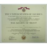 USA: Legion of Merit, Verleihungsurkunde für einen Lieutenant Colonel des Transportation Corps.