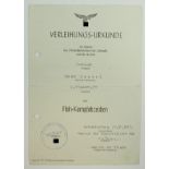 Flakkampfabzeichen der Luftwaffe Urkunde für einen Leutnant der 2./ Flakabt. 237.