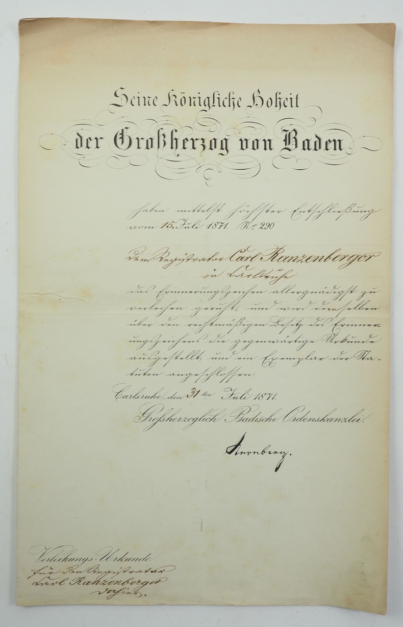 Baden: Erinnerungskreuz für freiwillige Krankenpflege (1870-1871), im Etui mit Urkunde für einen Gr - Image 3 of 5