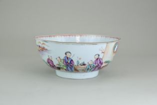 A 'Mandarin Palette' Punch Bowl, Qianlong , with two scenes of groups on garden terraces, between