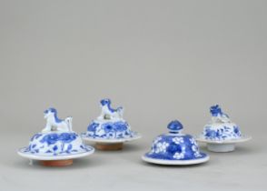 Four assorted Blue and White Lids, Qing dynasty, including one Kangxi one with prunus and cracked