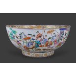 A finely enamelled 'Figure Scene' Punchbowl, Yongzheng/ early Qianlong, the exterior with a charming