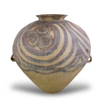 A Large Painted Pottery Jar, Neolithic period, the ovoid body surmounted by a waisted neck and