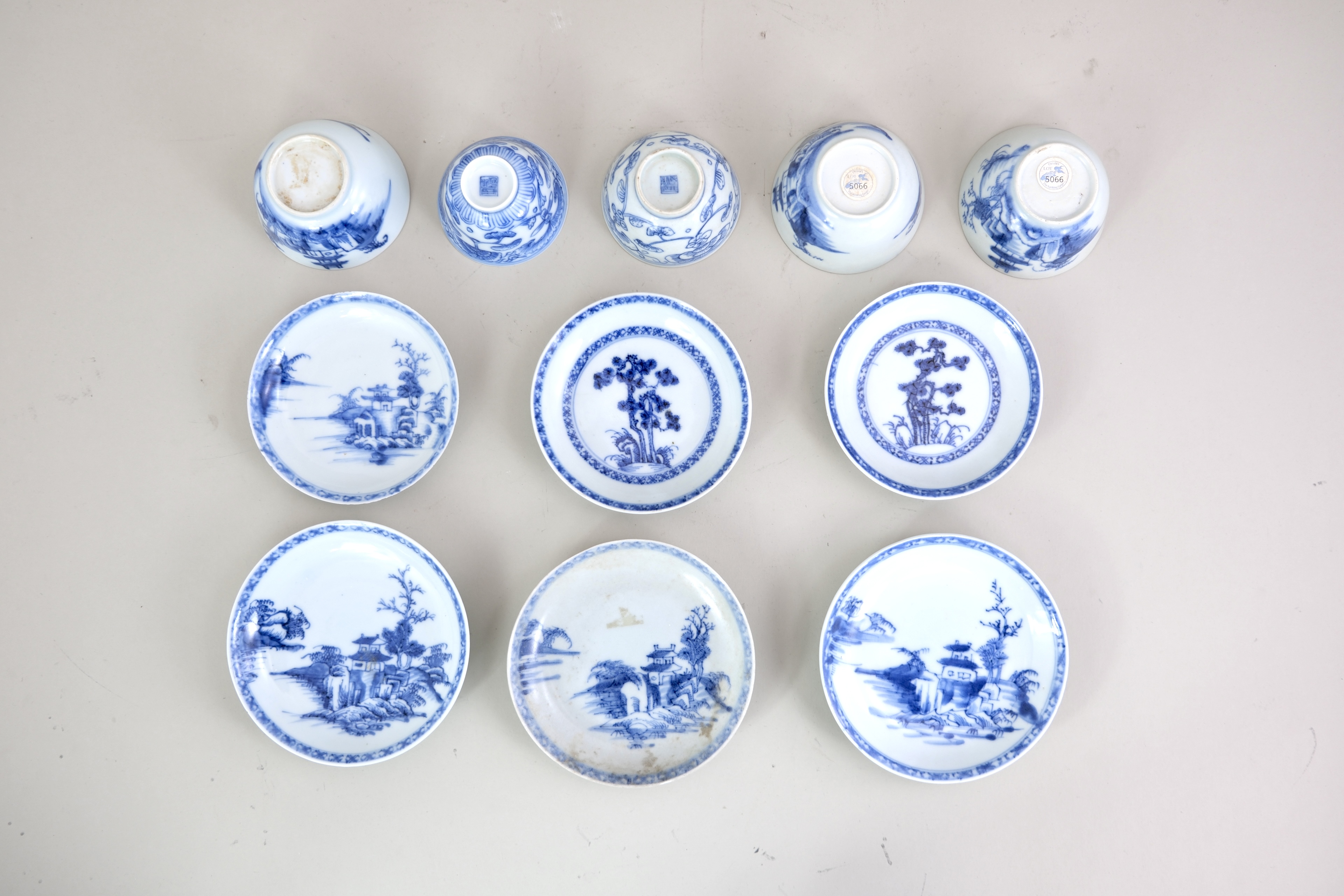 A Group of 'Nankin Cargo' Teawares, Qianlong, all blue and white, comprising three 'landscape' - Image 2 of 4