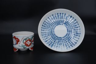 A Blue and White Plate and a Porcelain Incense Burner, Meiji period