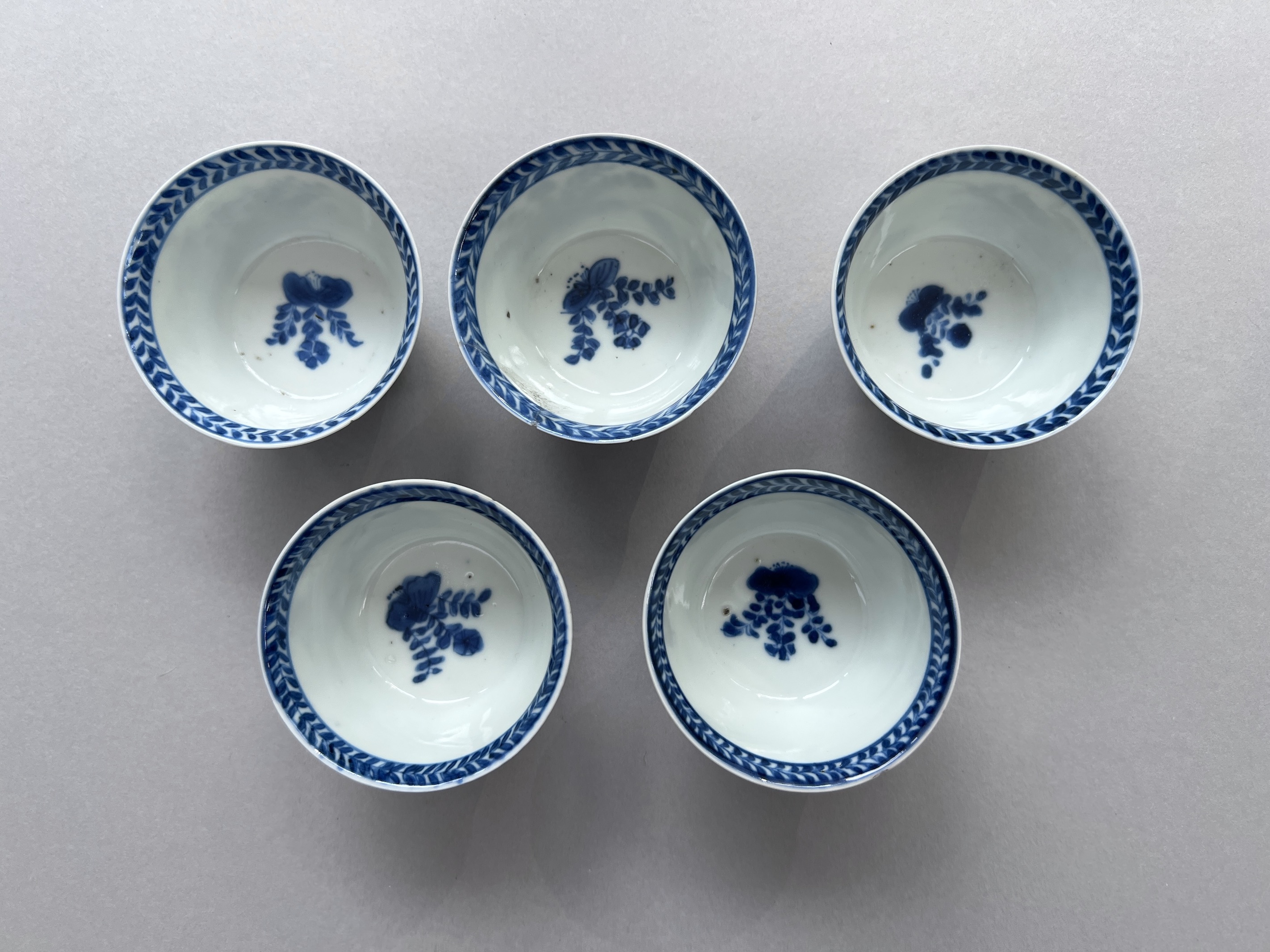 Five blue and white cups and saucers, 18th/19th century, and another saucers, Five blue and white - Image 6 of 13