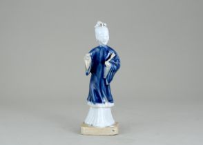 A Blue and White Figure of a Maiden, Qianlong, the slender beauty standing gracefully on a