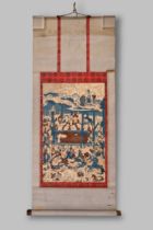 A Japanese Buddhist Woodblock Print, Edo period, The print shows Buddha Shakyamuni in nirvana W: