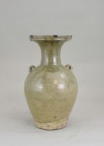 A celadon-glazed vase, Jin dynasty, the vase with a tapering body rising to an angled shoulder set