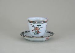 A 'famille verte' Cup and Trembleuse Saucer, Kangxi, the cup with two flowering lotus and two flying