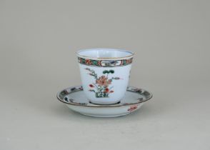 A 'famille verte' Cup and Trembleuse Saucer, Kangxi, the cup with two flowering lotus and two flying
