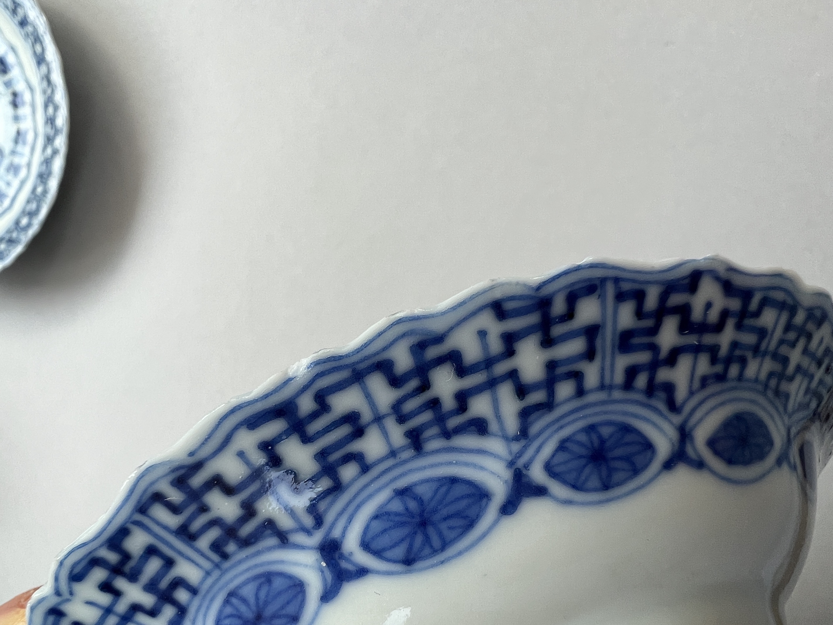 Five blue and white cups and saucers, 18th/19th century, and another saucers, Five blue and white - Image 11 of 13