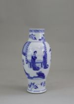 A Blue and White Vase with Ladies, Kangxi,, of tall ovoid form with straight neck, painted around