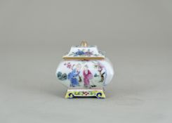 A Miniature 'famille rose' Waterpot and Cover, 19th century, of rectangular section, the bombe sides