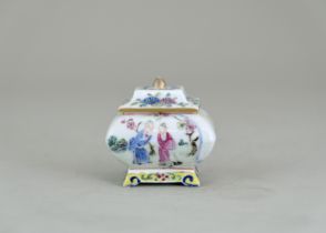 A Miniature 'famille rose' Waterpot and Cover, 19th century, of rectangular section, the bombe sides