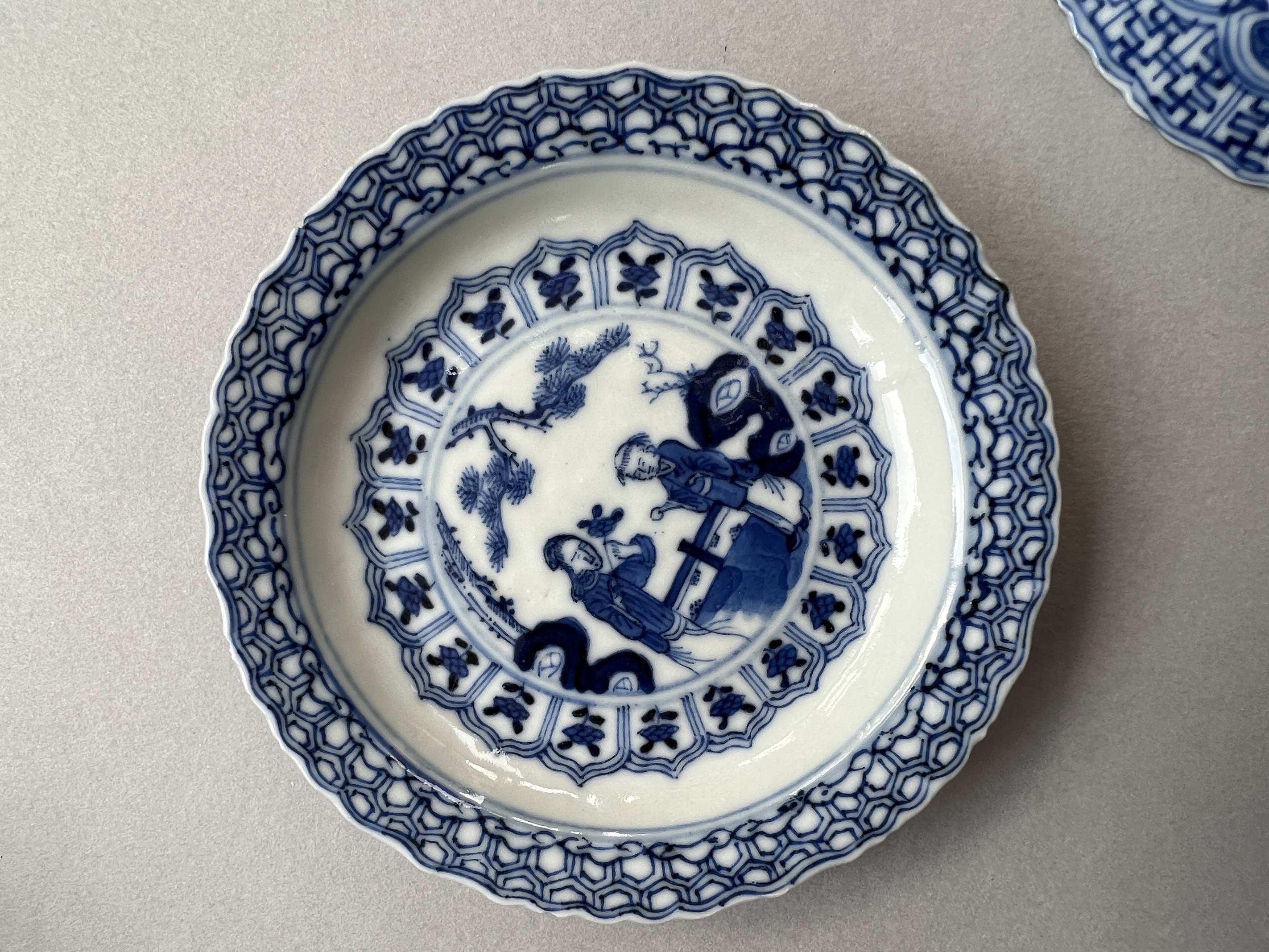 Five blue and white cups and saucers, 18th/19th century, and another saucers, Five blue and white - Image 9 of 13