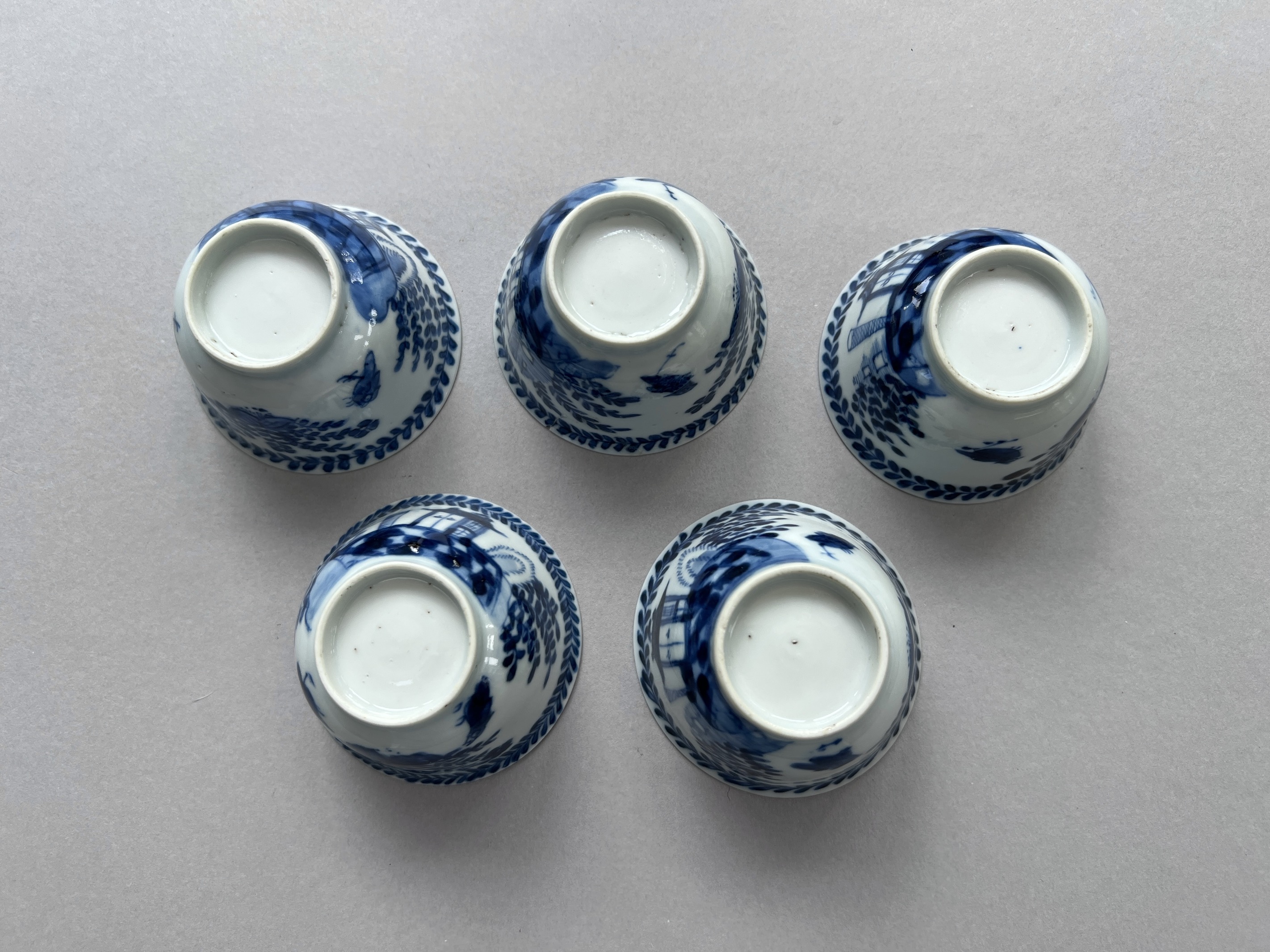 Five blue and white cups and saucers, 18th/19th century, and another saucers, Five blue and white - Image 8 of 13